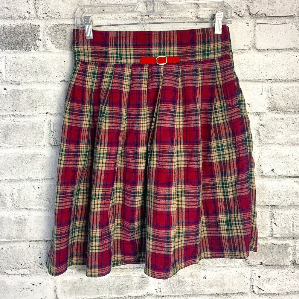 Vintage Y2K Pleated Red Plaid Handmade Academia Swing Skirt